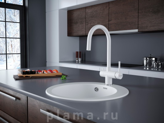 Смеситель Paulmark Heller He213218-431 для кухонной мойки, белый матовый plama.ru