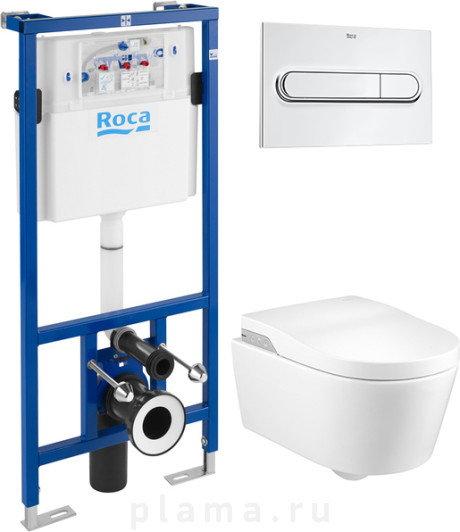 Комплект Инсталляция Roca DUPLO WC с кнопкой хром + Унитаз Roca Inspira in-wash безободковый