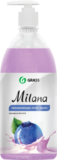 Жидкое мыло Grass Milana крем-мыло с дозатором, черника в йогурте, 1 л