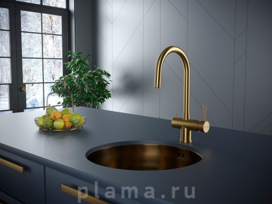 Смеситель Paulmark Heller He213218-BG для кухонной мойки, брашированное золото plama.ru