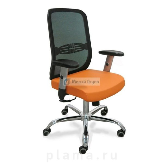 Офисное кресло Mirey ТАЙМ ТАЙМ RSJ ХРОМ, сетка черная, экокожа оранжевая